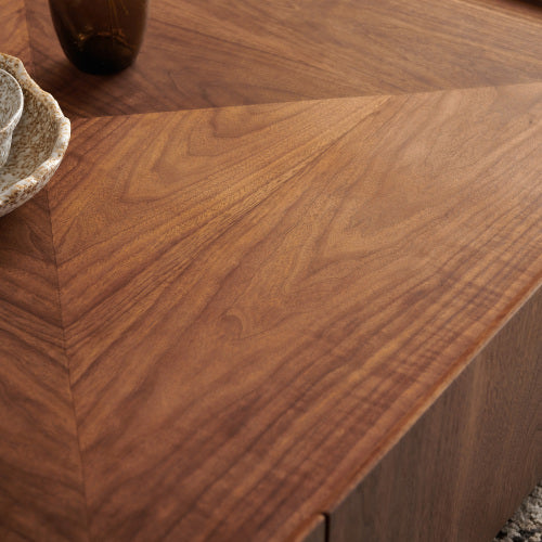35.4-Inch Square Coffee Table - Modern Walnut Wood Design
