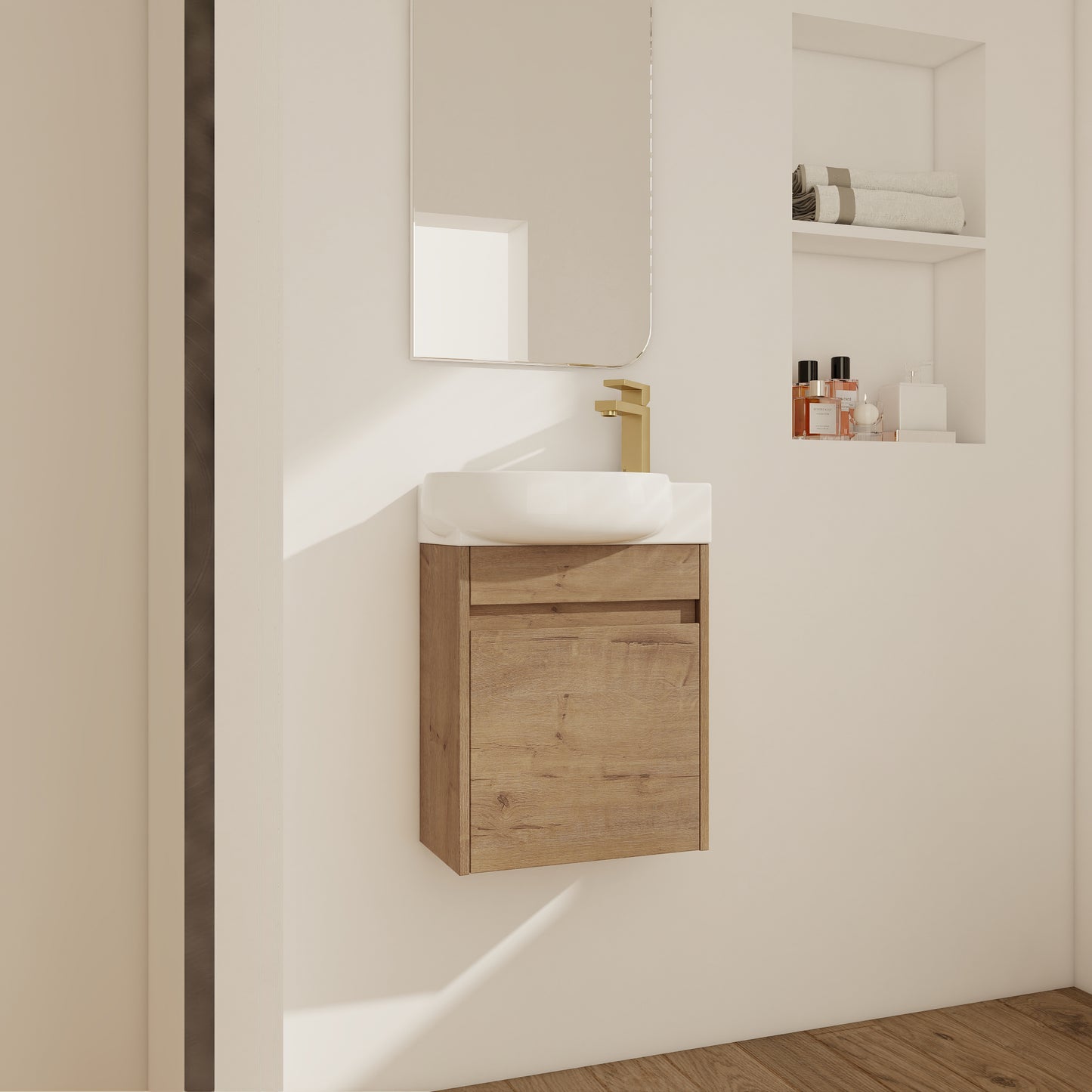 16-Inch Soft Close Bathroom Vanity with Sink - Imitative Oak