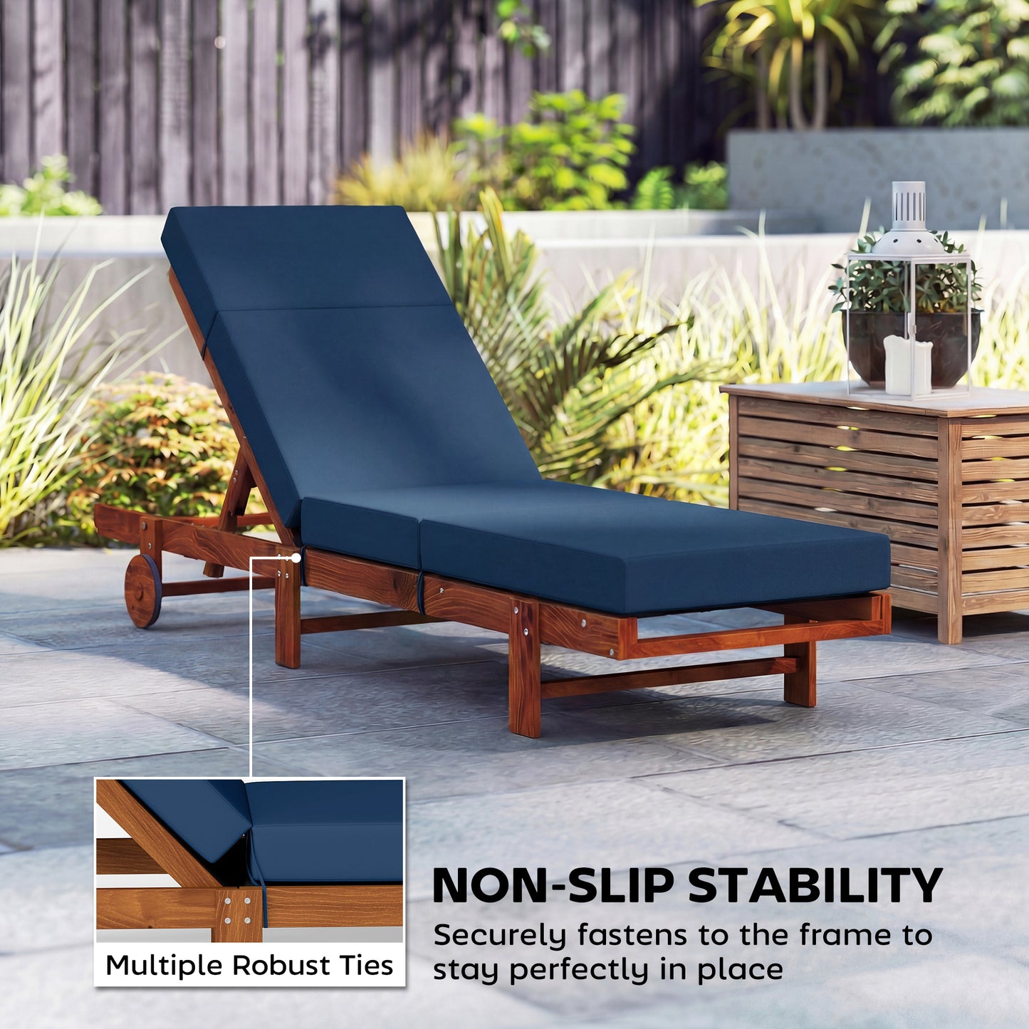 Outdoor Lounge Chair Cushion - 4" Thick, Navy Blue, 26" x 80"