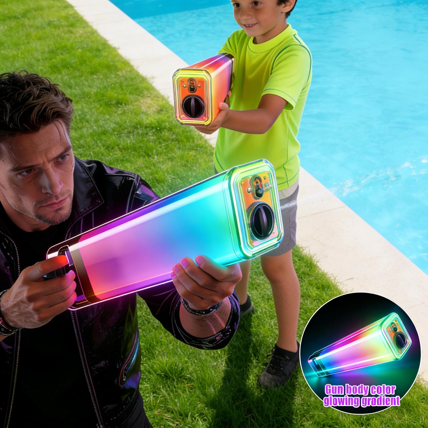 Gradient Color Electric Water Gun - Rechargeable Blaster for Pool & Beach Fun