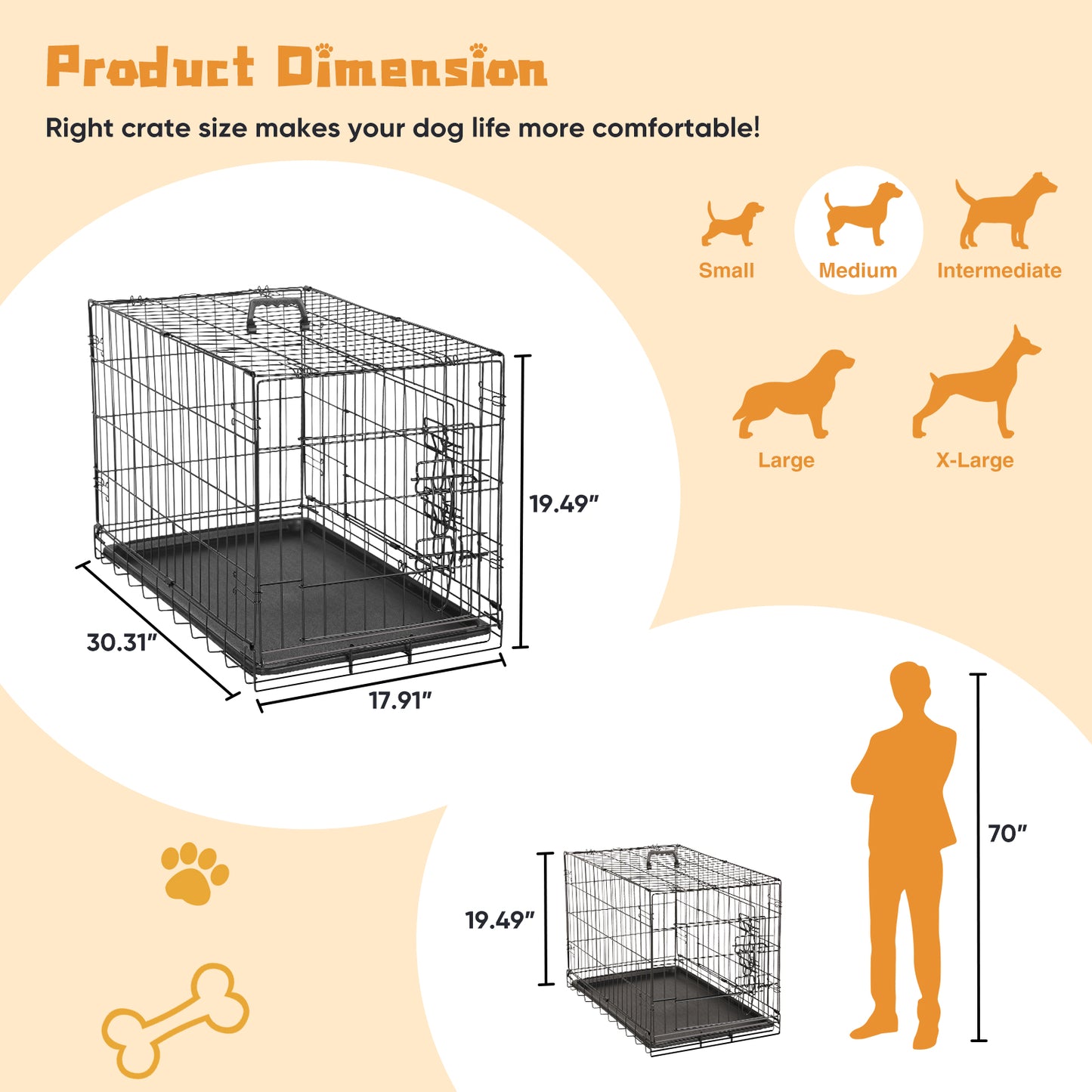 24-30 Inch Single Door Dog Cage for Pets - Sturdy Pet Kennel & Crate