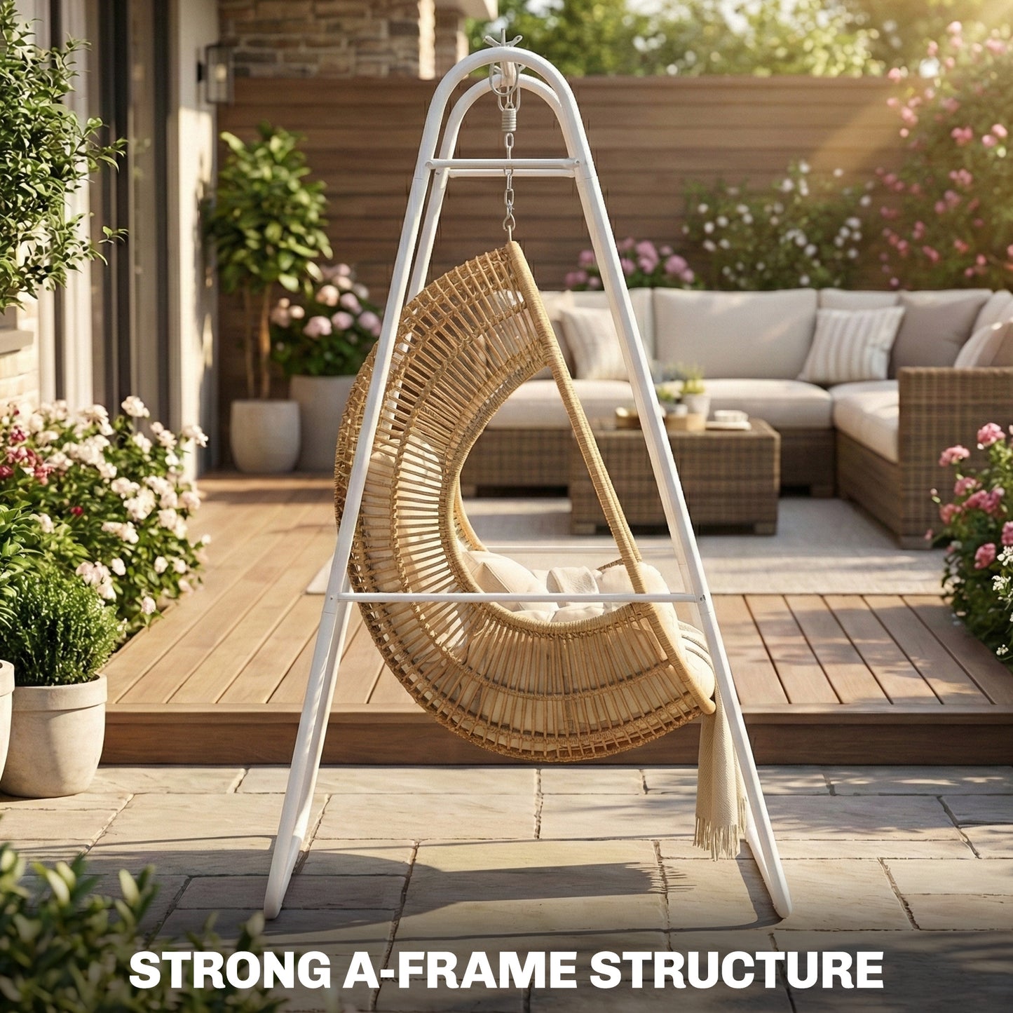 Heavy Duty A-Frame Hammock Chair Stand - 330 lbs Capacity, White