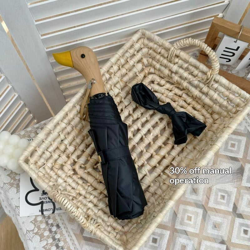 All-Weather 3-Fold Sun Umbrella with Duck-Head Handle UV Protection for Kids & Adults