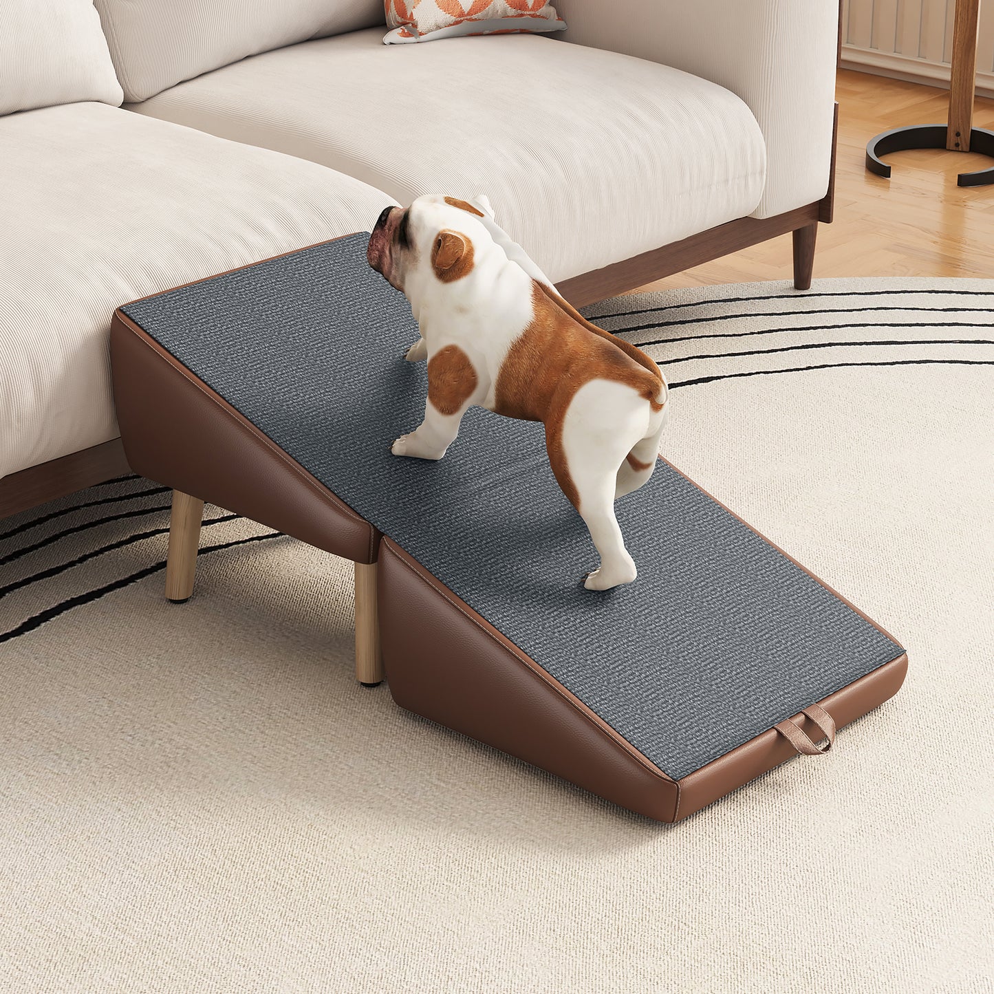 Foldable Dog Stairs for Small Dogs and Cats - Wooden Pet Ramp for Couch & Bed, Brown