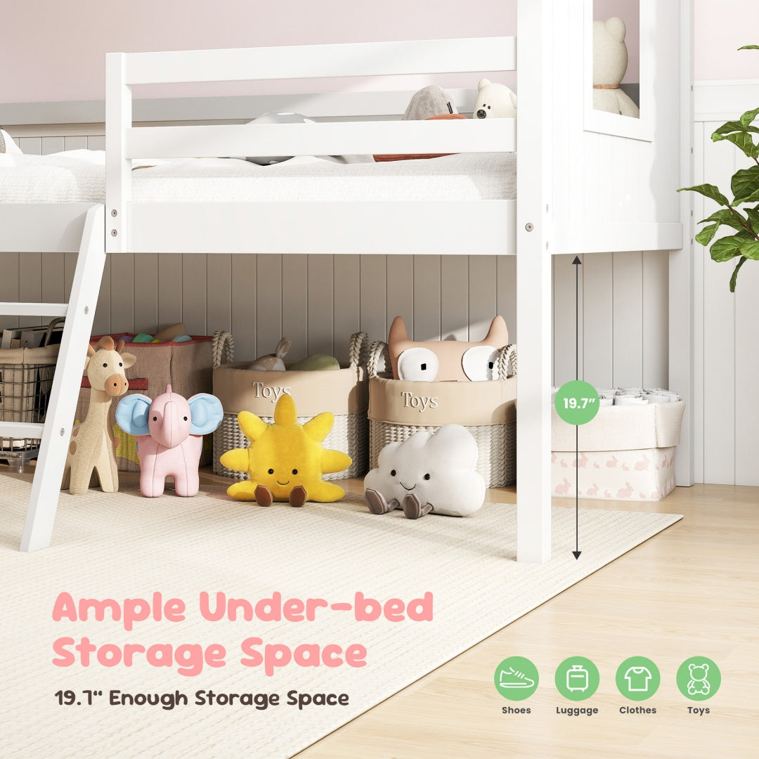 Montessori Wooden Toddler Loft Bed with Detachable Roof & Guardrail