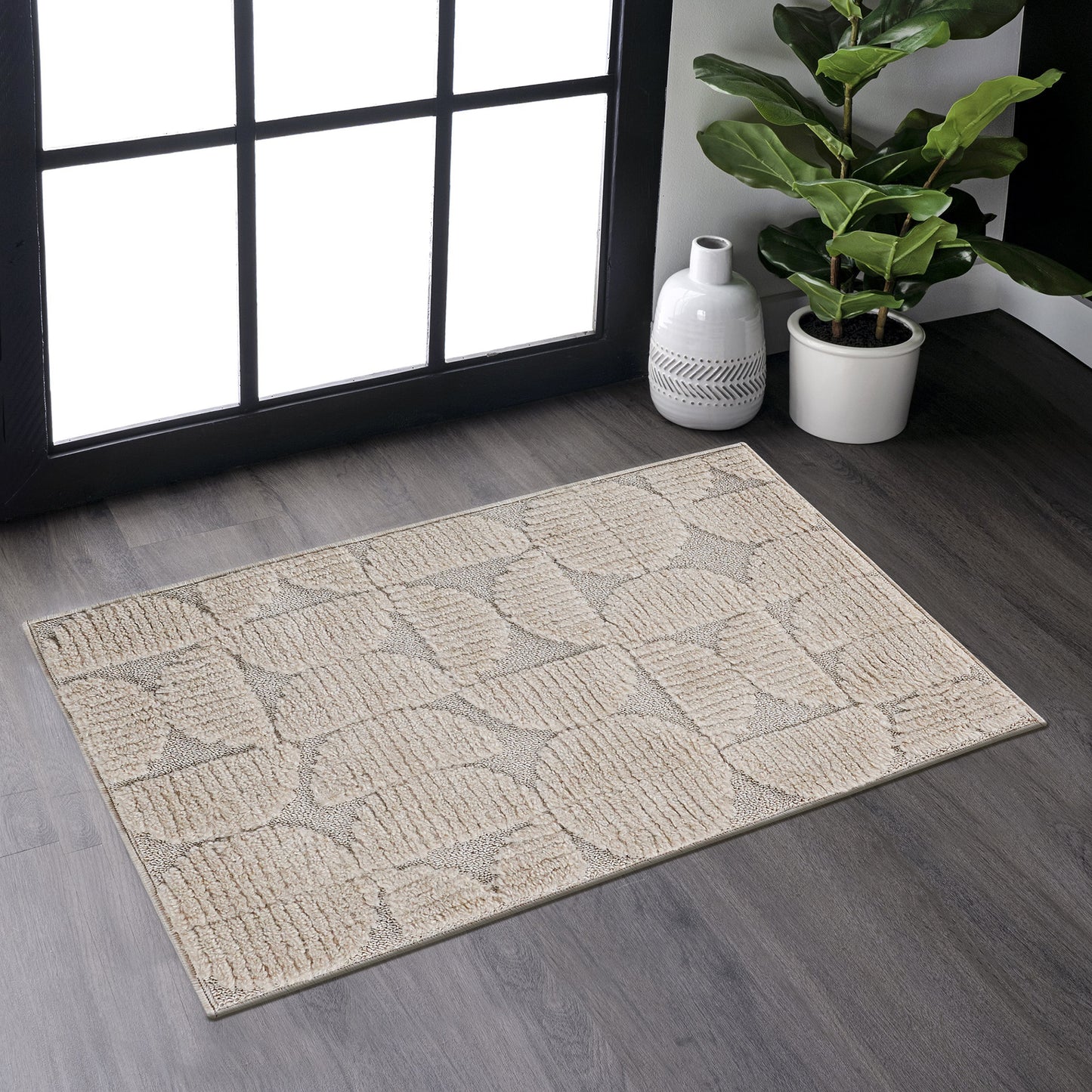 Step Collection High-Low Beige Indoor Area Rug, 2'x3', Modern,