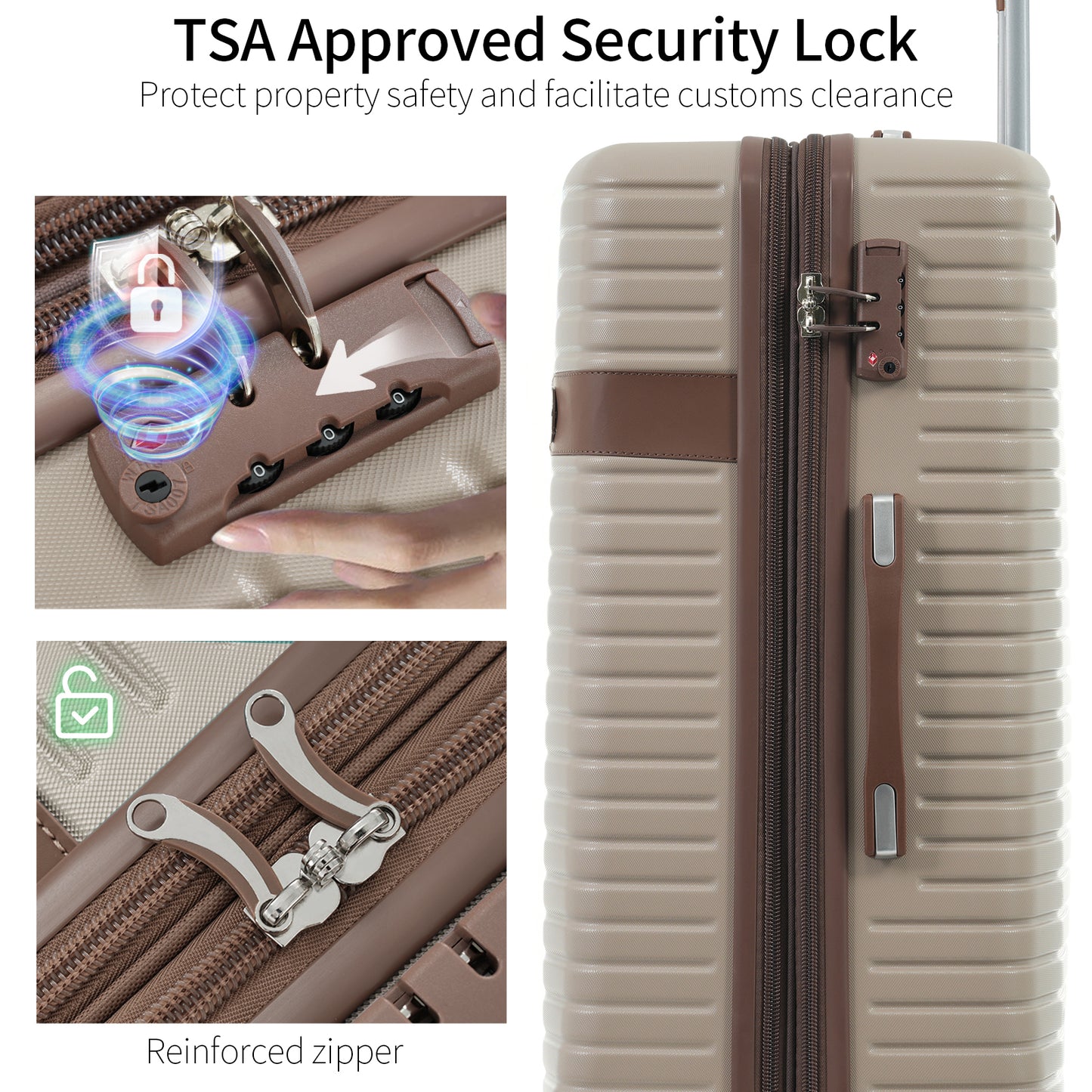 Expandable 4-Piece Luggage Set with TSA Lock & Packing Cubes - Khaki