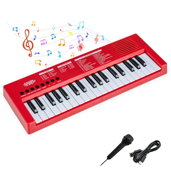 Kids Electronic Keyboard with Microphone - 37 Keys, 8 Tones & Rhythms