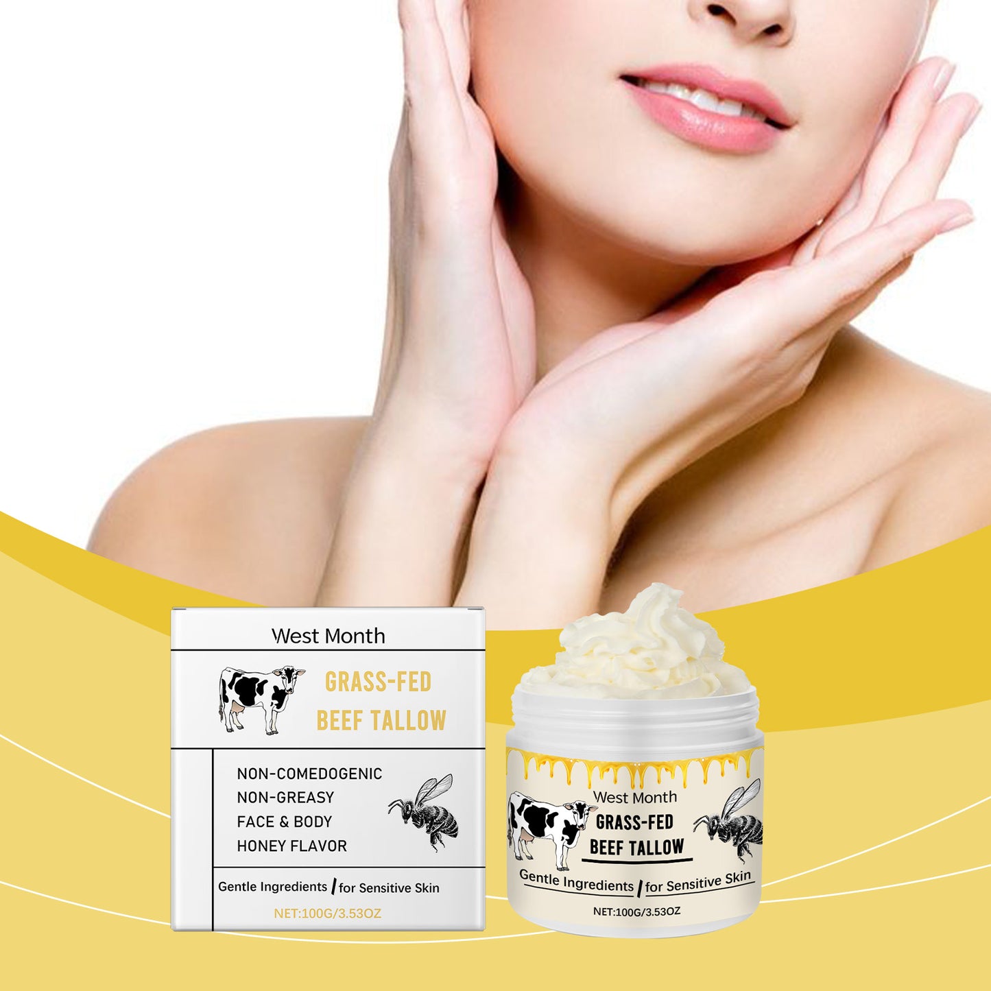Tallow Moisturizing Cream with Honey & Vanilla - Deep Hydration Body Butter