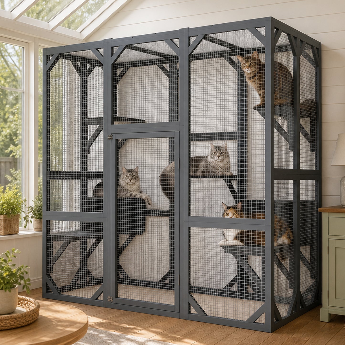 Large Outdoor Cat Enclosure 71x37x71 Inches with Mesh Panels Waterproof Roof