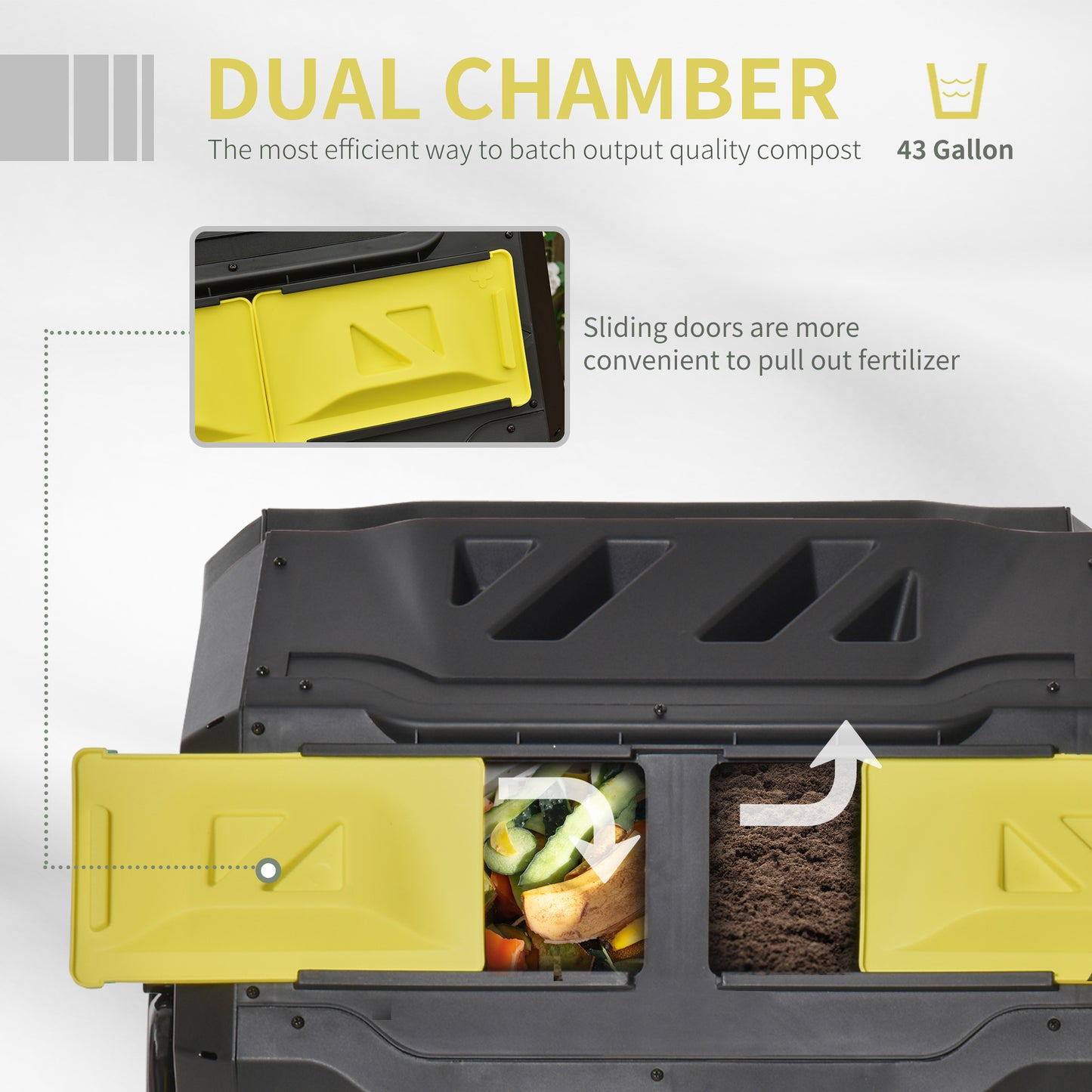Outdoor 360° Double Chamber Rotating Compost Bin - 43 Gallon Yellow Garden Tool