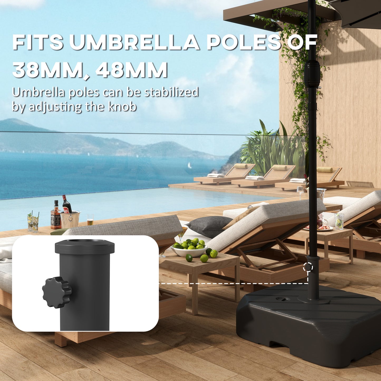 Patio Umbrella Base with Wheels and Telescopic Handle - Black