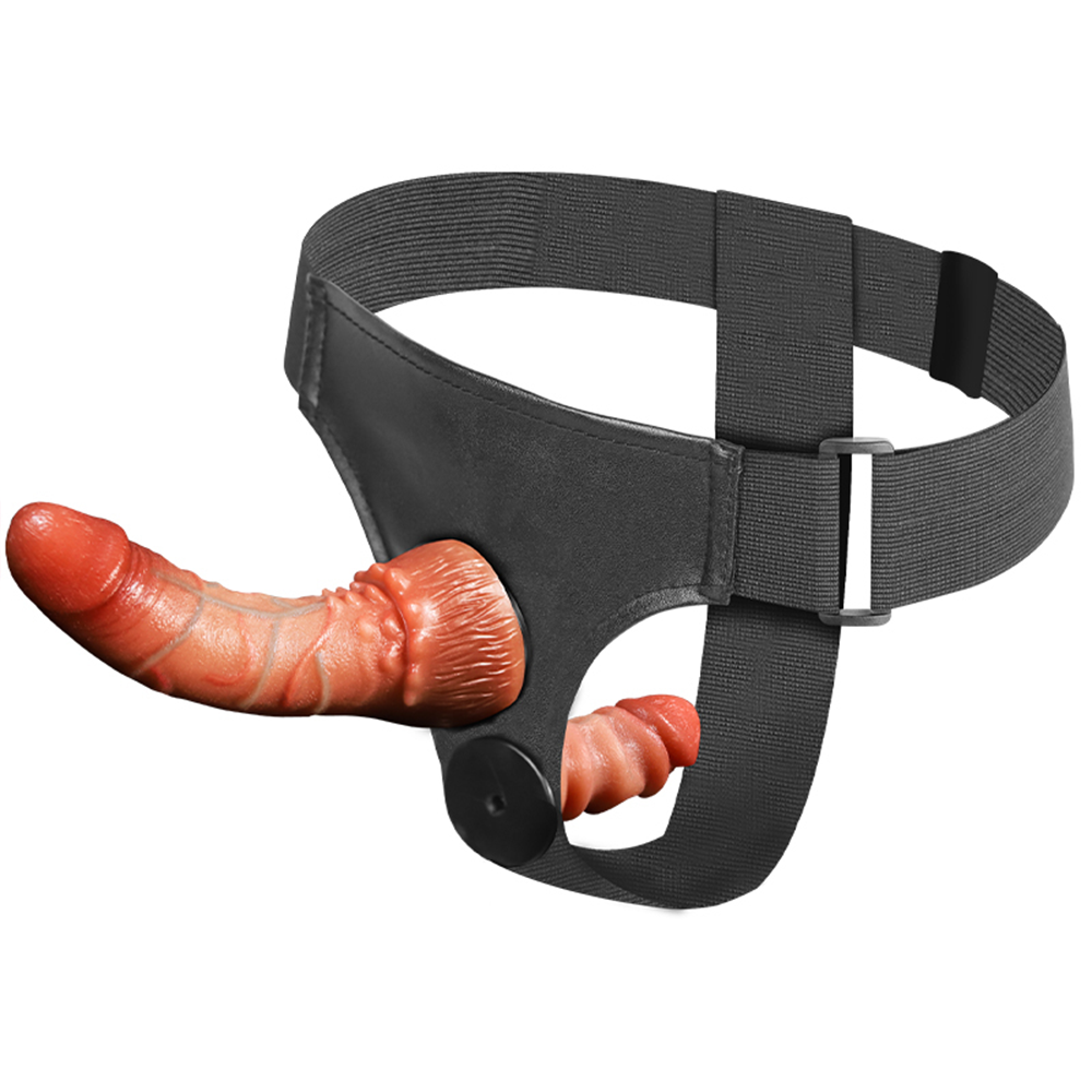 Vibrating Strap On Double Dildo for Lesbian Couples - Flesh