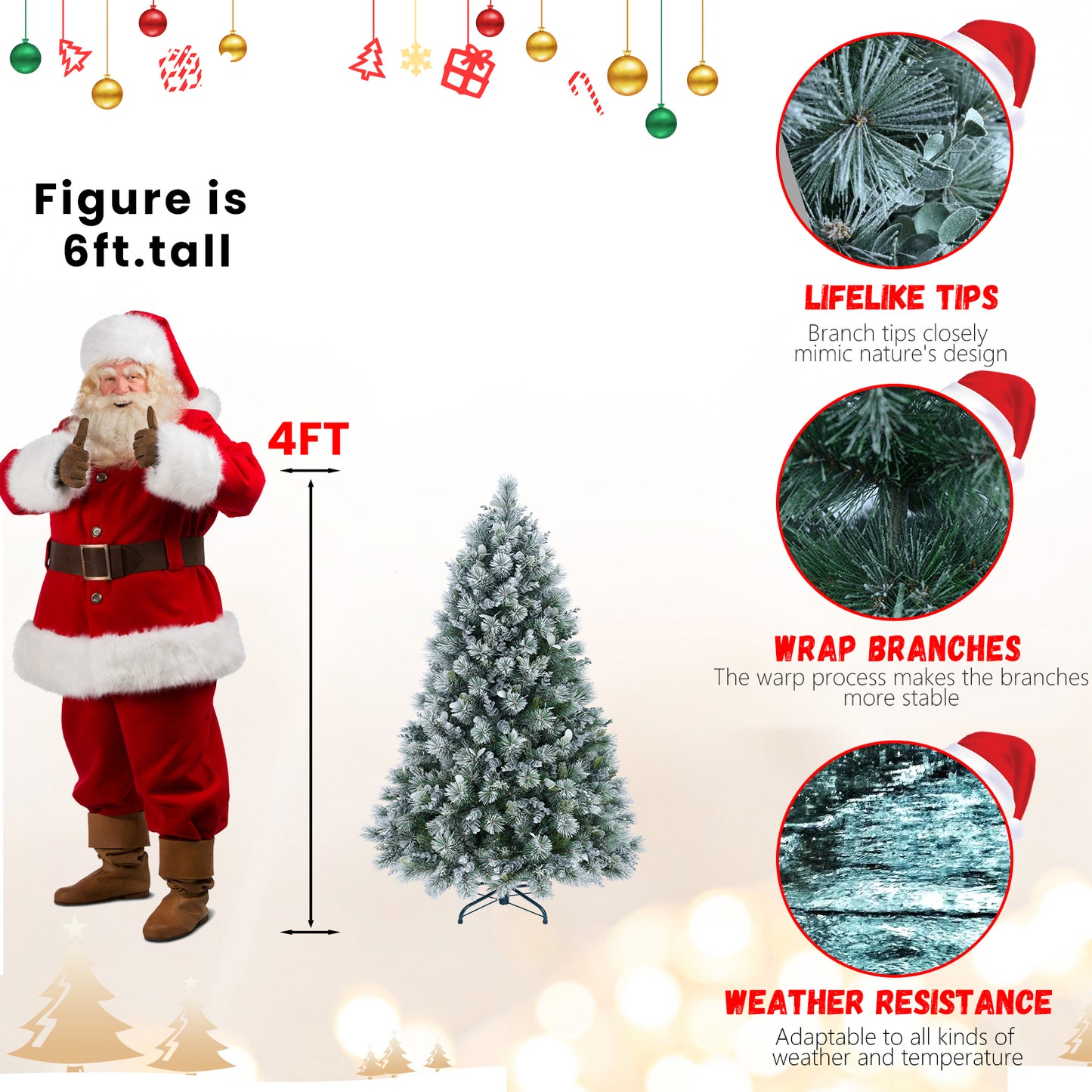 Snow Flocked Christmas Tree - Premium Artificial Pine with 404 Tips