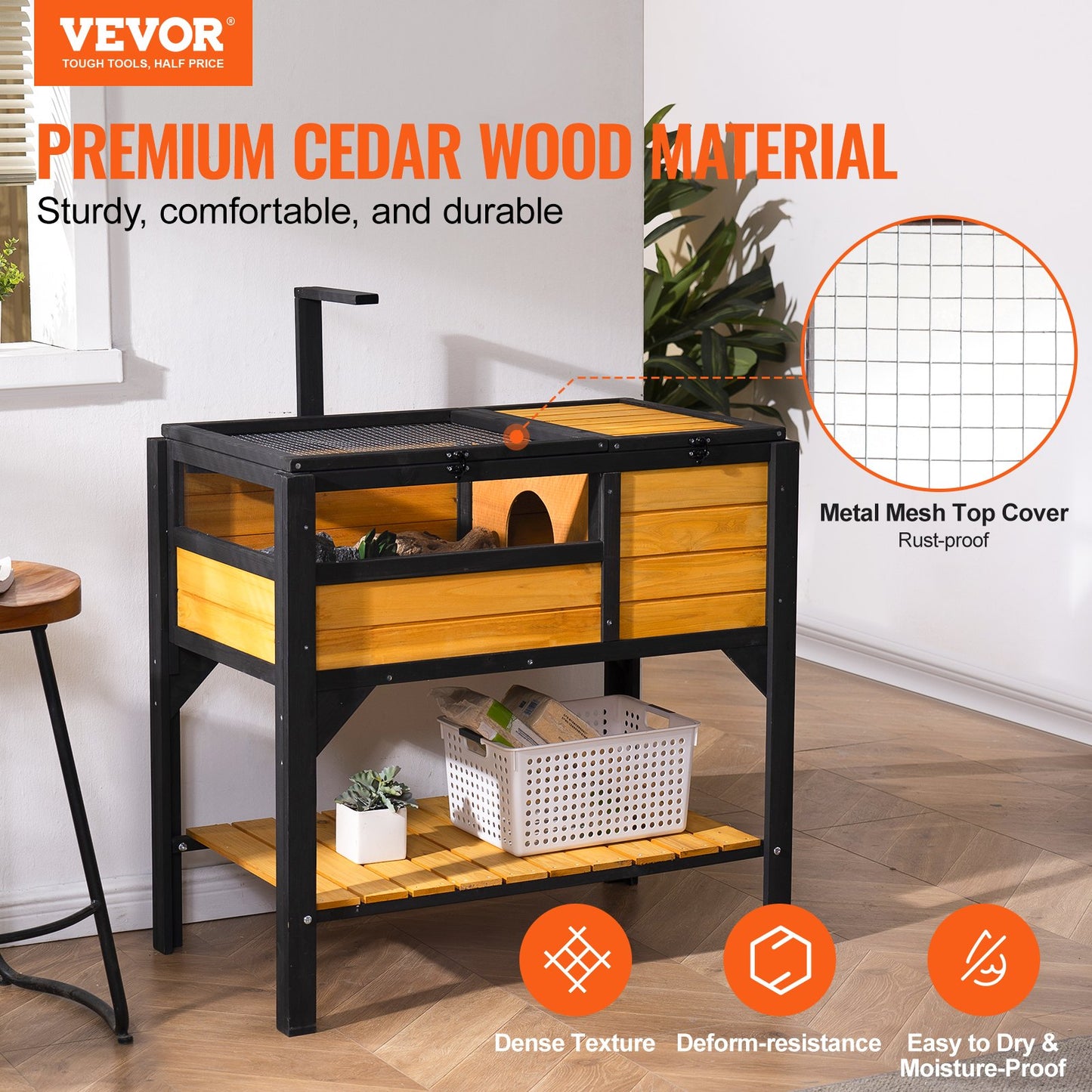 Wooden Tortoise House | Indoor & Outdoor Reptile Habitat with Storage Shelf