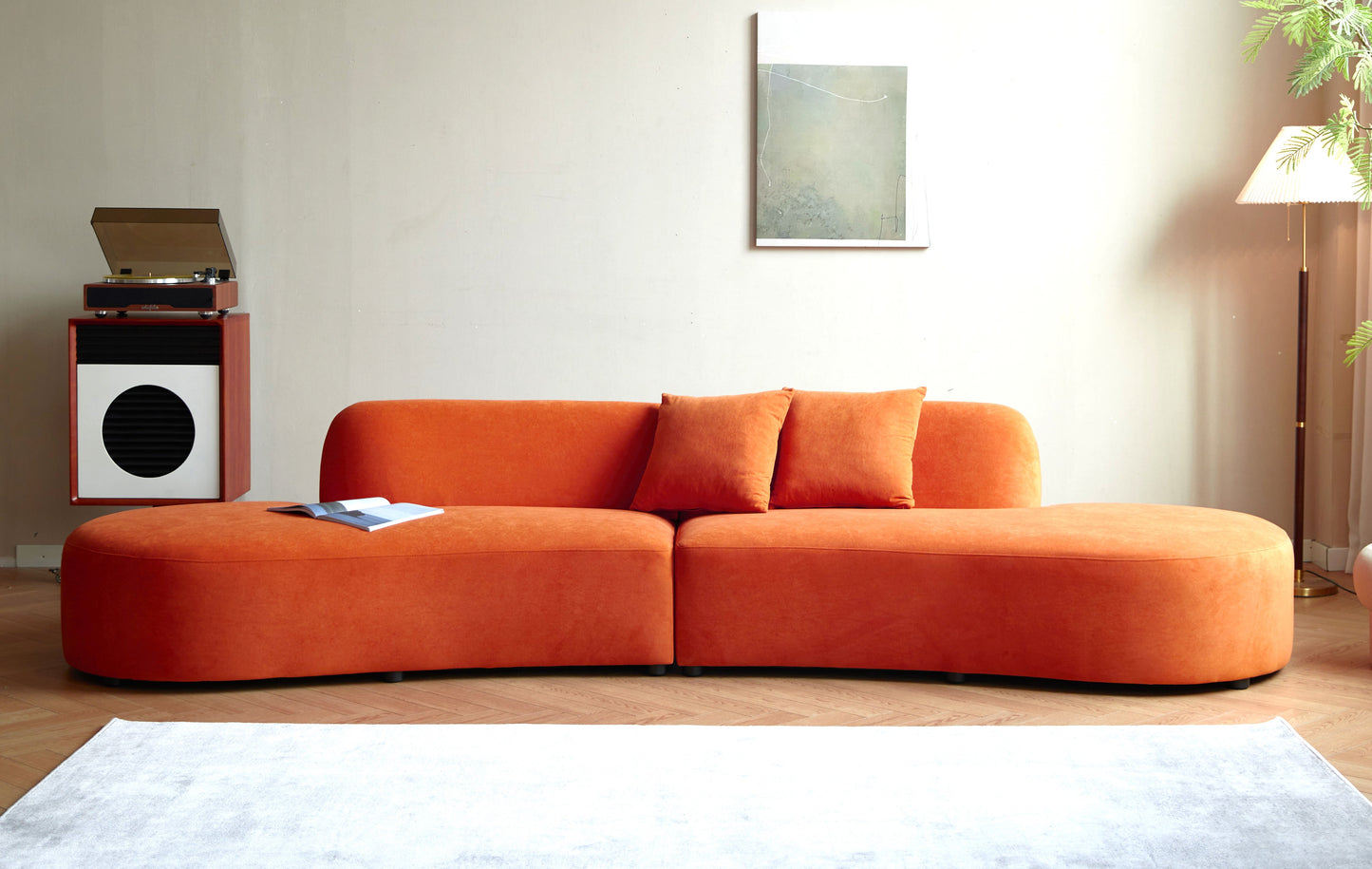 132 Curved Sofa With Throw Pillows, 6 Seater Luxury Velvet Couch Half