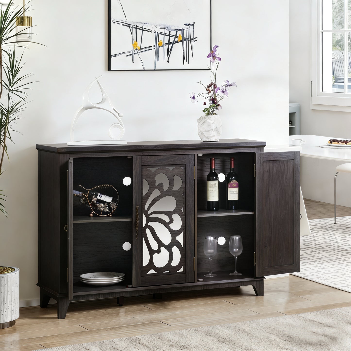 49.33 X 15.55 Spacious Size Countertop Sideboard With 3 Mirrored
