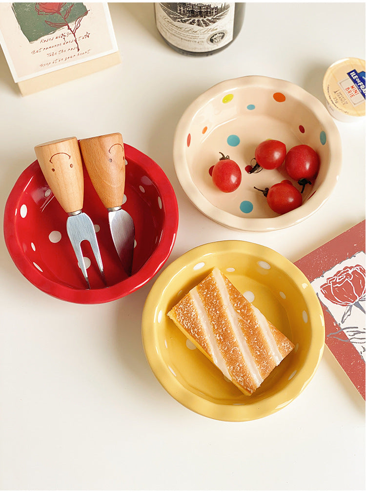 Polka Dot Porcelain Bowl Set - Cute Kitchen Dinnerware, 5-Inch