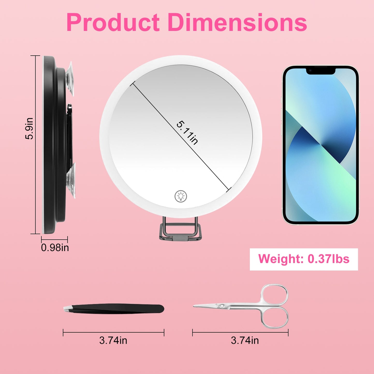30X Magnifying Makeup Mirror with LED Light, Dimmable & 360° Adjustable Stand