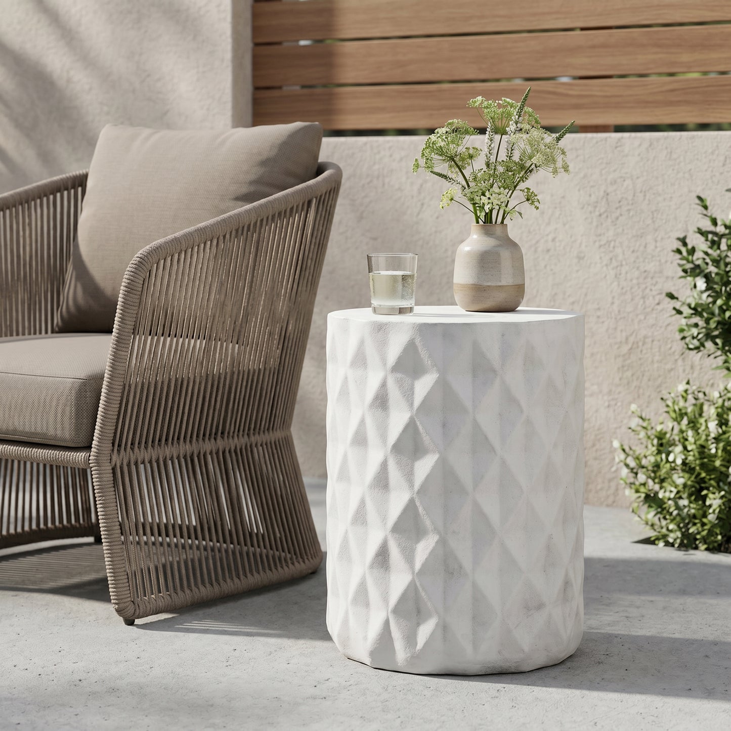 Lightweight Concrete Side Table - Antique White