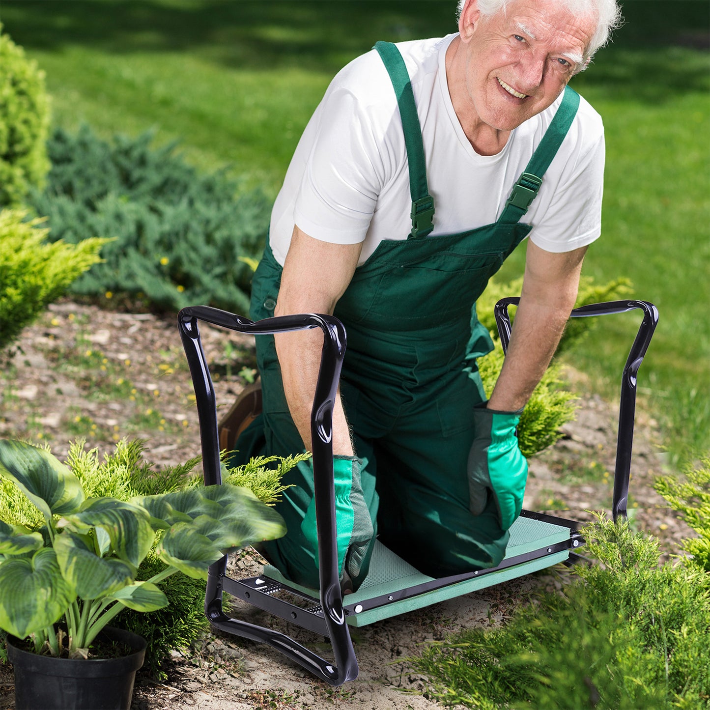 Garden Kneeler and Seat Bench - Foldable Padded Garden Stool in Green
