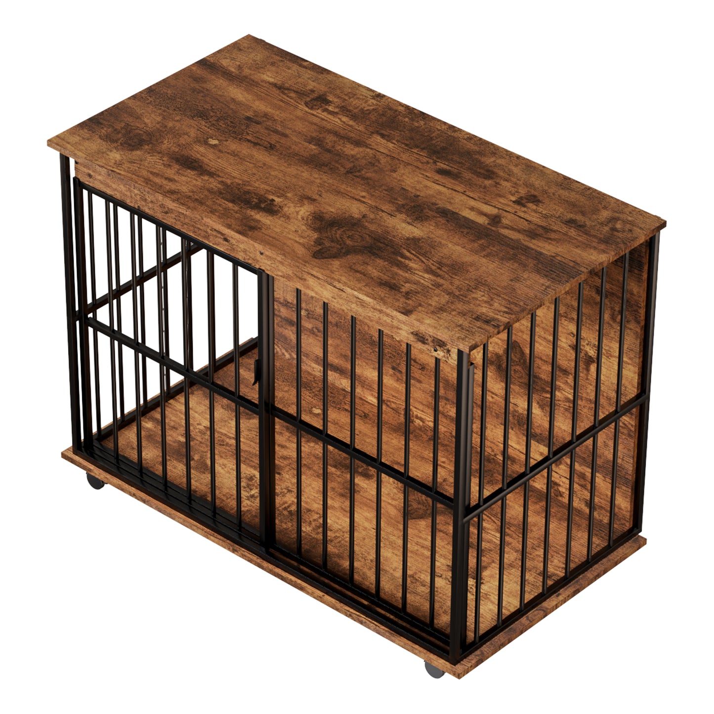 Large Wooden Dog Crate Furniture with Tray - Walnut Black