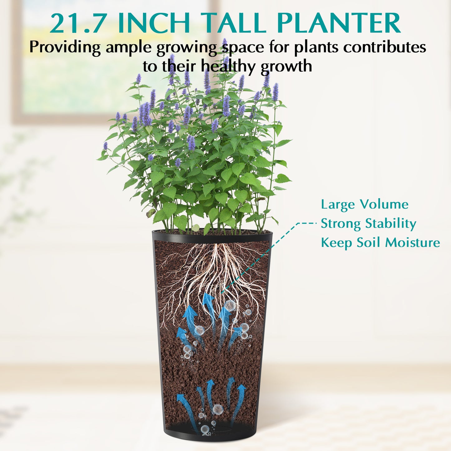 2 Pack Tall 21.7 In Planters For Outdoor Plants Modern Square Planter