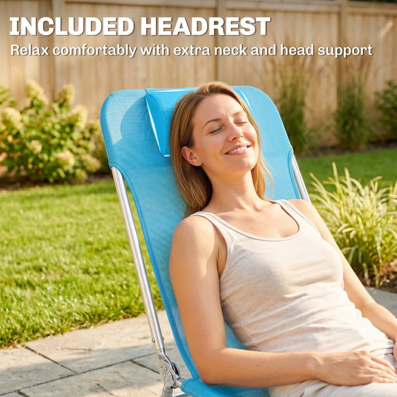 Folding Chaise Lounge Chairs - 2 Piece Pool Tanning Set, Blue