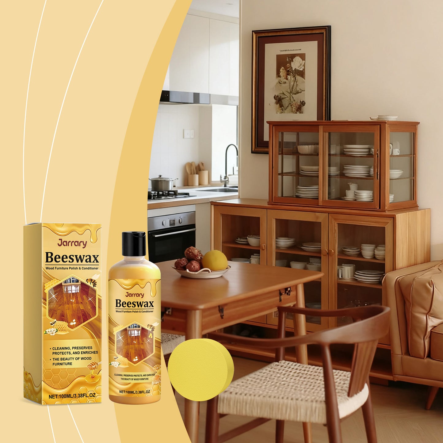 Beeswax Wood Polishing Agent - 100ml Bottle for Furniture & Wood Care