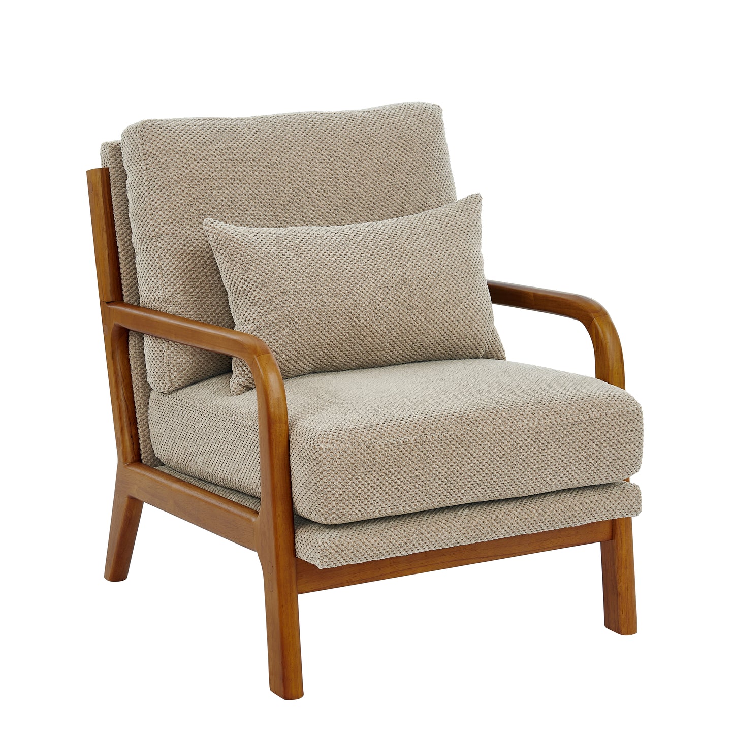 Mid-Century Modern Wooden Lounge Chair - Camel Upholstery