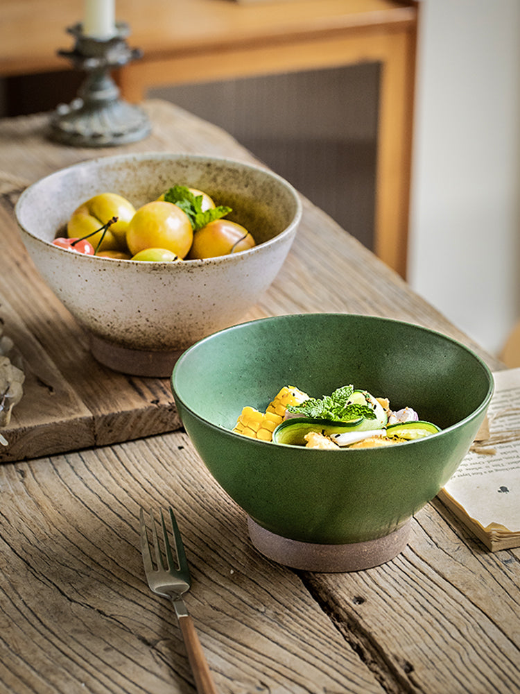 Stoneware High Leg Ceramic Ramen Bowl with Bamboo Pattern, 6.5 Inch Diameter
