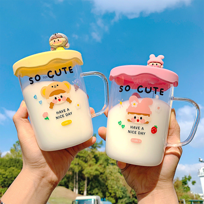 Creative Cartoon Girl Glass Cup 500ml - Colorful Handcrafted Drinking Mug