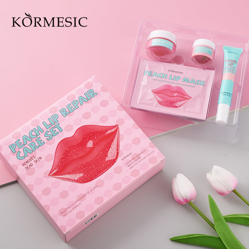 Lip Care Set with Peach Extract - Nourishing Lip Balm & Treatments