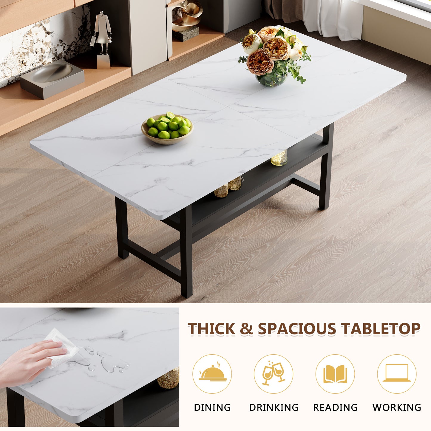 A 71 X35.4 Inch Dining Table With Tabletop Cleverly Pieced Together