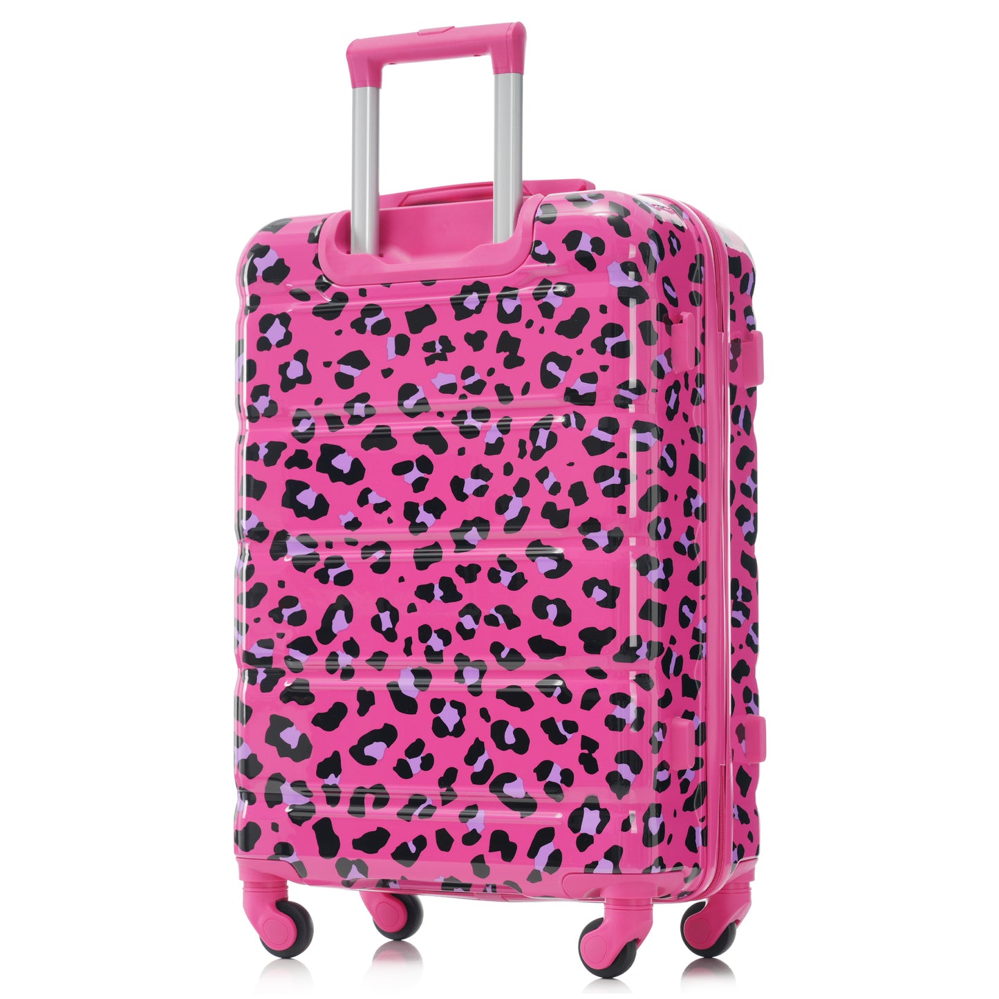 20-Inch Carry-On Luggage Set with USB Port - Fuchsia Leopard Print