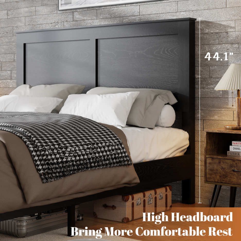 Full Wood Platform Bed Frame with Underbed Storage - Black