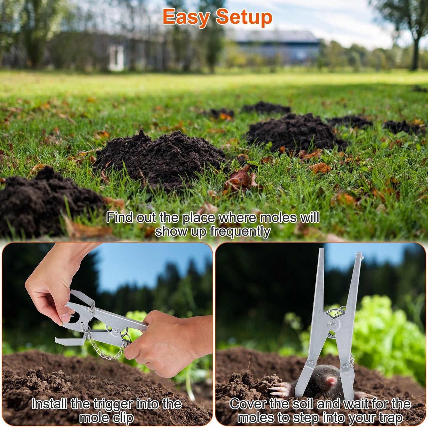 Reusable Mole Trap Set - 4 Pack, Easy-to-Use Garden Pest Control Tools