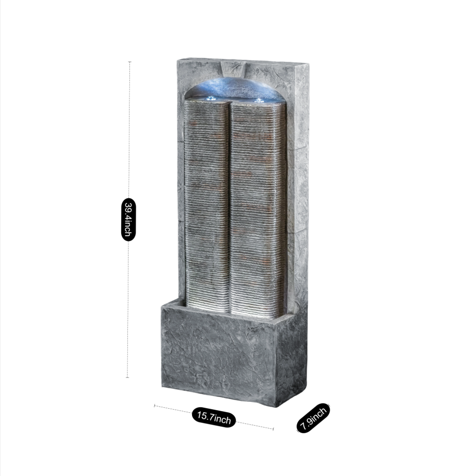 Outdoor Water Fountain with LED Lights 39 Inch Resin Fiberglass Garden Decor