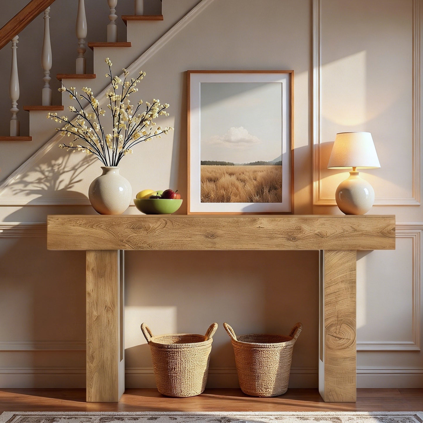 63'' Long Console Table, Farmhouse Entryway Table With Storage,