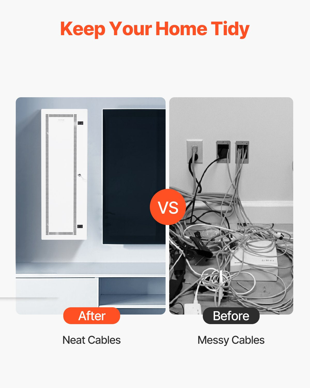 42-Inch Wall-Mount Media Enclosure with Vented Hinged Door and Cable Management - White