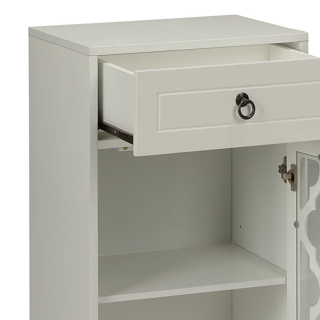Ceara White Accent Table with Glass Door & Drawer