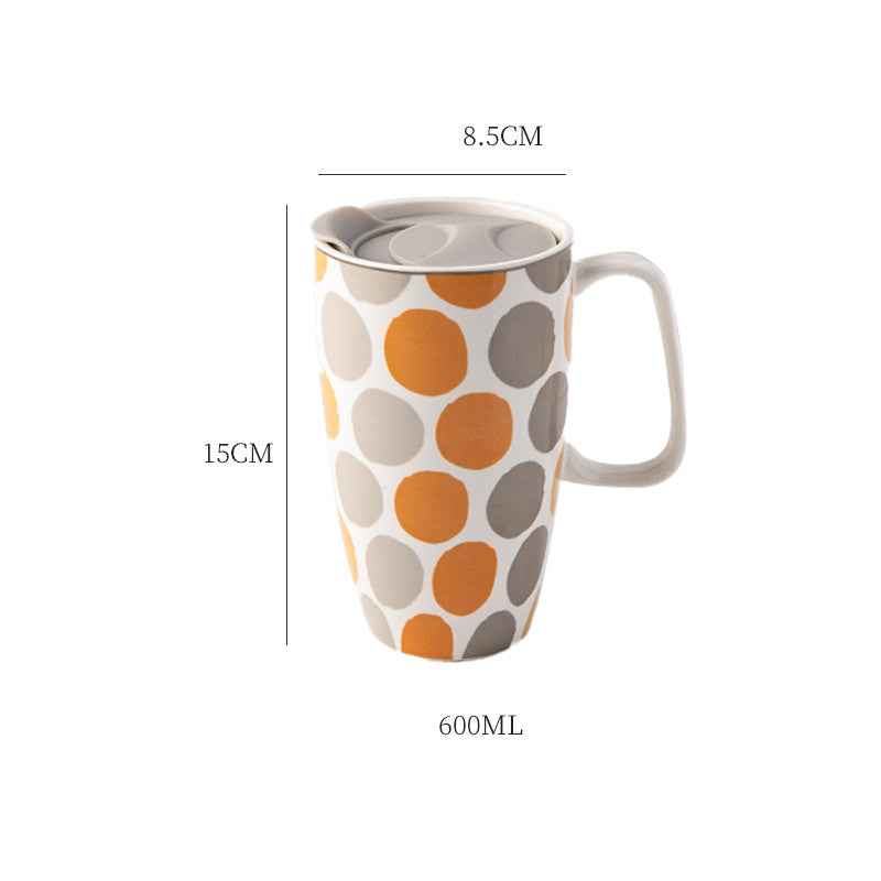 Large Capacity Ceramic Mug with Lid - Multiple Styles, 500-600mL Drinkware