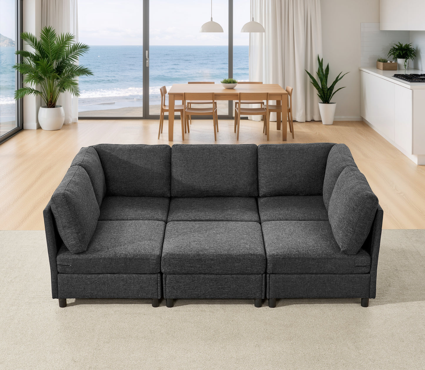 Modular Corner Sofa - Freely Configurable Dark Gray Sectional