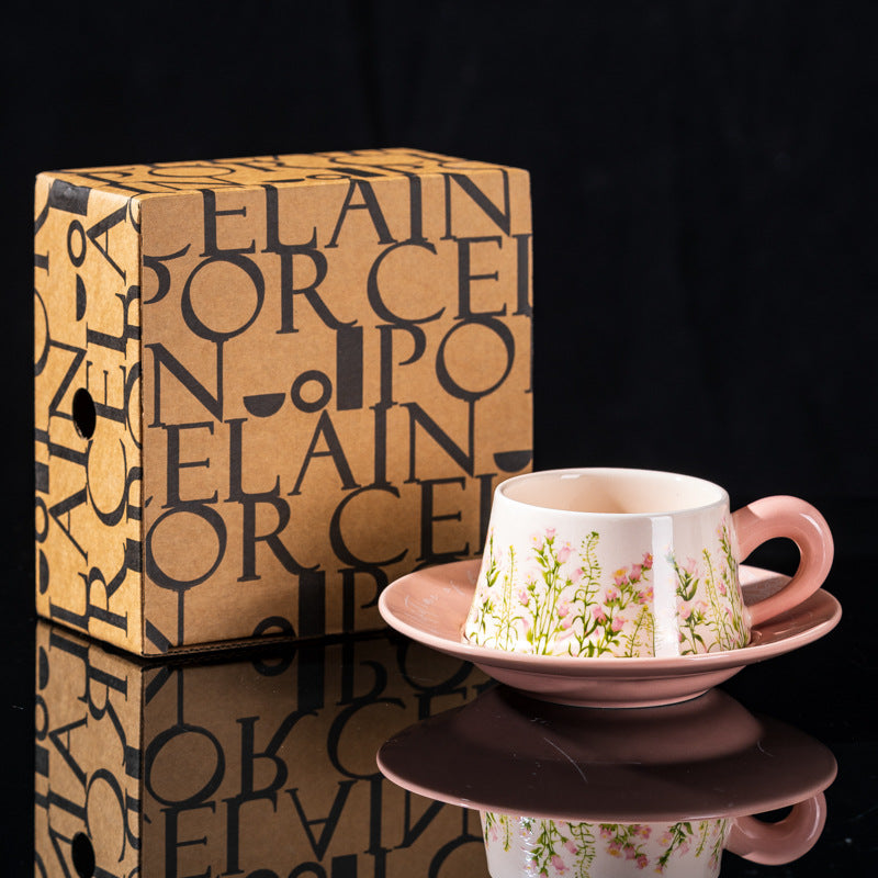 Elegant Iris Flower Ceramic Coffee Cup Set with Gift Box - Multiple Styles & Sizes