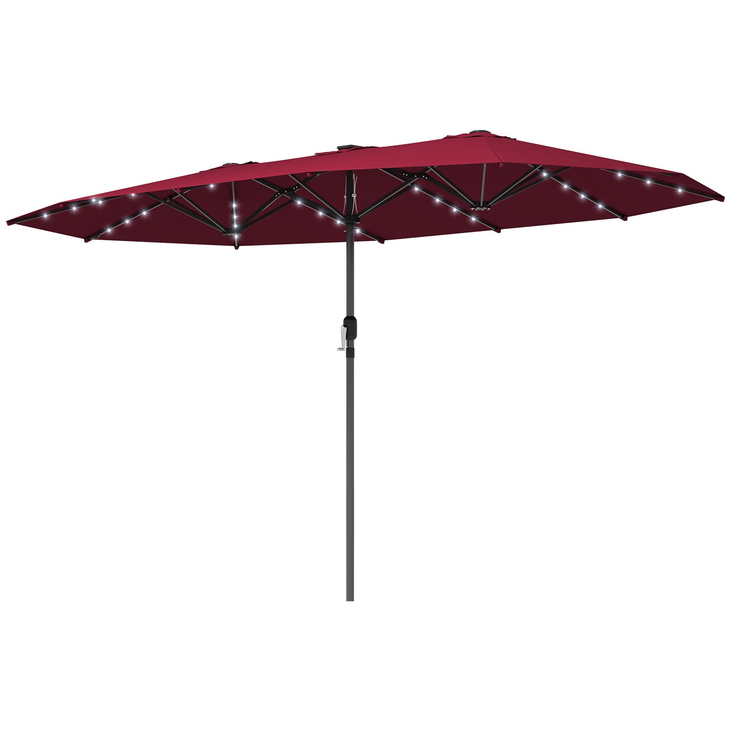 Double-Sided Patio Parasol with LED Solar Lights - Wine Red