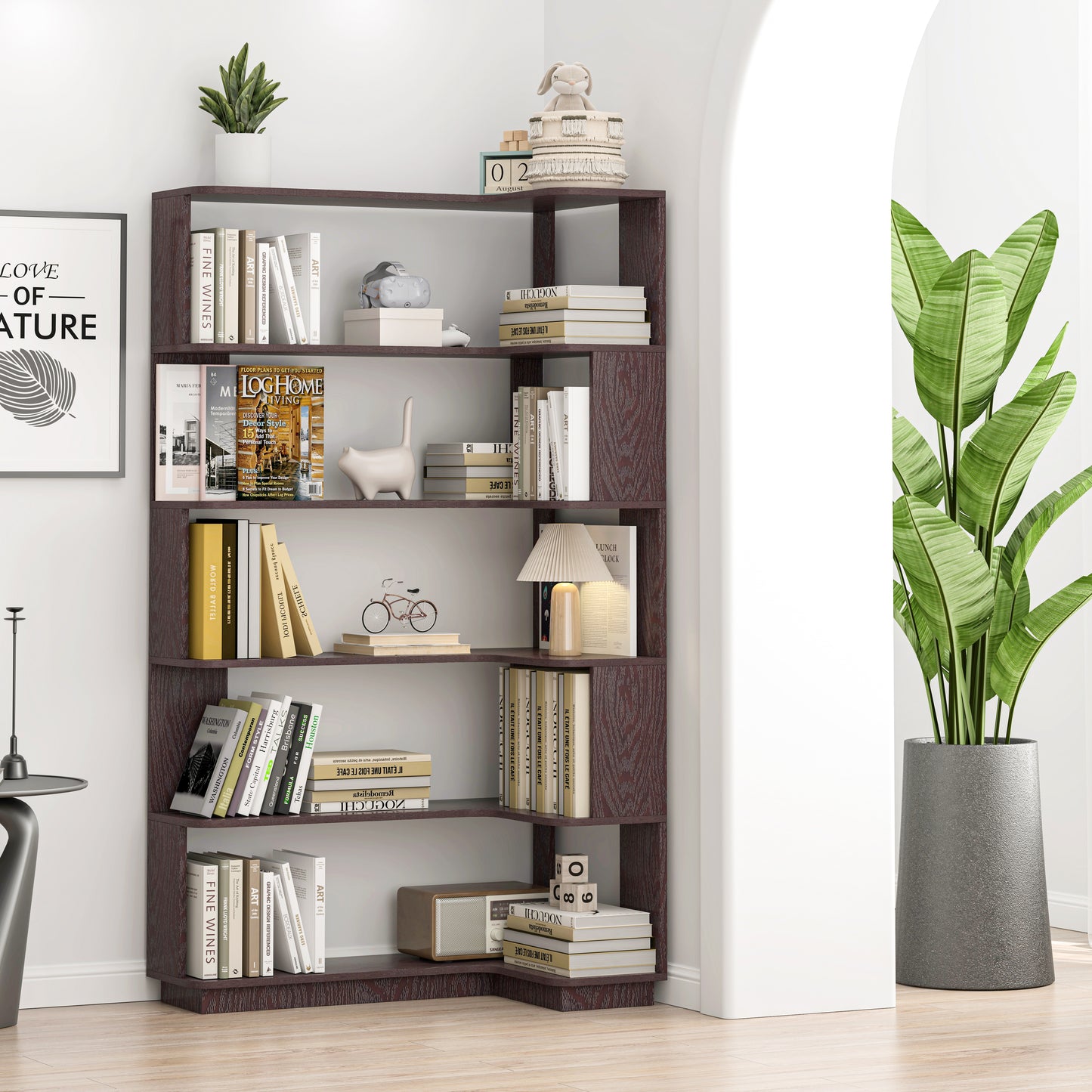 90cm 35.43in Extended Size Freestanding Corner Bookshelf For Living