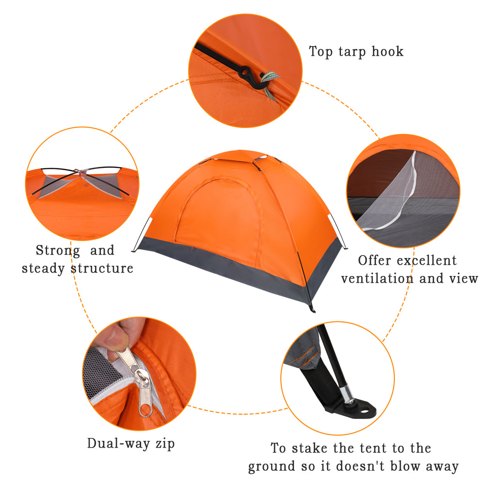 1-Person Waterproof Orange Camping Dome Tent - Quick Setup