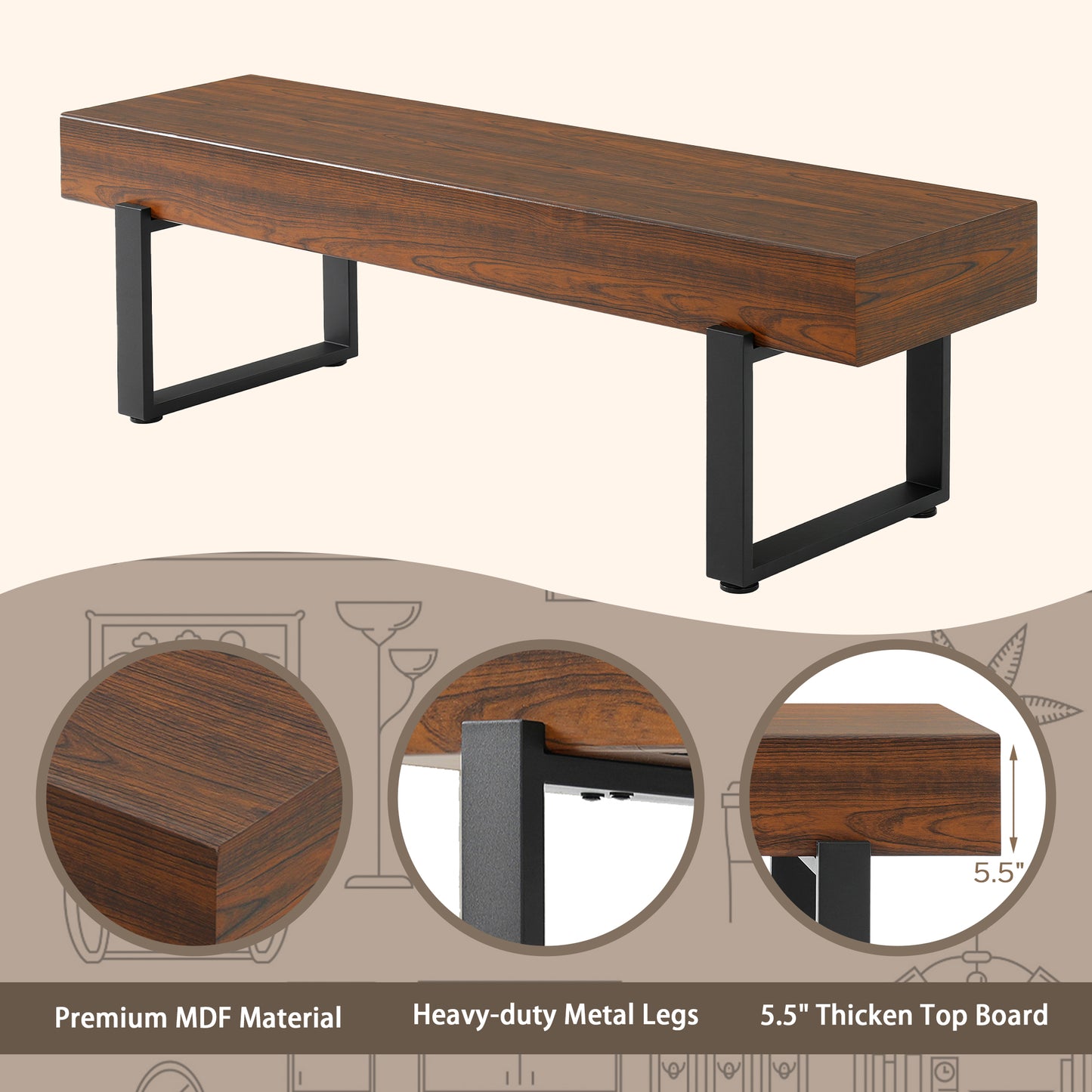 59 Wood Bench For Bedroom End Of Bed, Farmhouse Indoor Kitchen Table