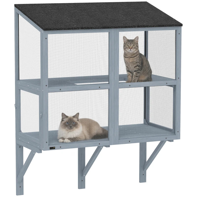 Outdoor Cat Enclosure with Waterproof Roof and Window Box - Gray, 39.4"L