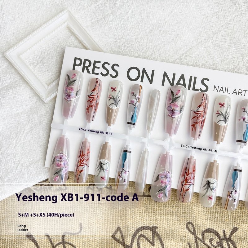 Fake Nail Tips - 40-Piece Set, Retro Chinese Style